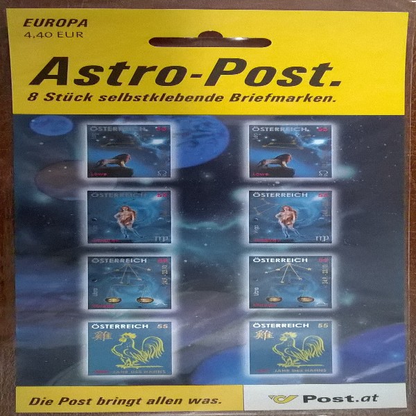 ASTRO-POST Zodiak STERNZEICHEN ANK.2573-2576 ** 8 Marken zu 55 Cent