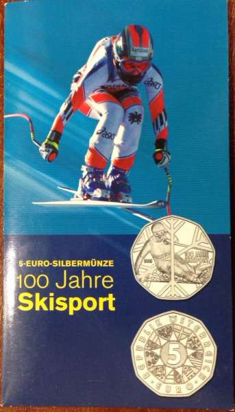 5 Euro 2005 Silber Ag 100 Jahre Skisport Hgh ANK Nr. 5b