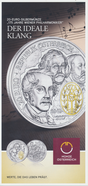 ANK Nr. 37 Flyer FOLDER ZU DER 20 EURO Münze 175 Jahre Wiener Philharmoniker 2017
