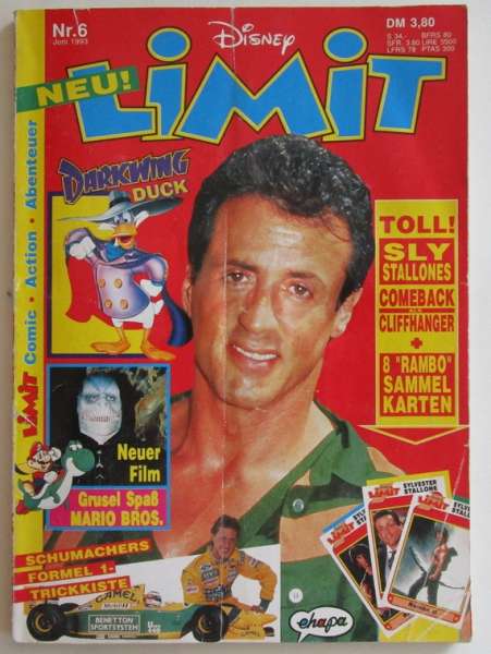 Disney Limit Nr.6 Juni 1993 Sly Stallones mit 8 Rambo Sammelkarten