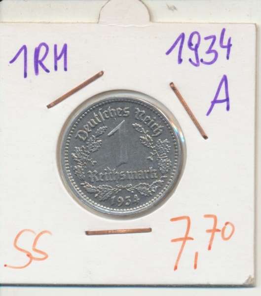 1 RM Reichsmark 1934 A Nickel
