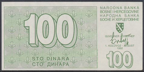 Bosnien Herzogowina- 100 Dinara 1992 - Pick Nr. 24 gebraucht