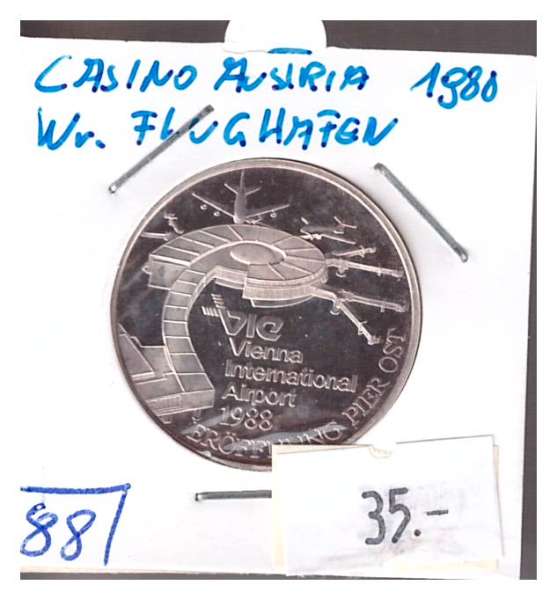 Nr. 088 Vienna Intern. Airport Pier Ost 1988 Casinos Austria Silber Jeton 100 Schilling