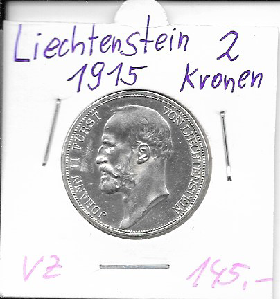 2 Kronen 1915 Johann II Fürst von Liechtenstein Silber