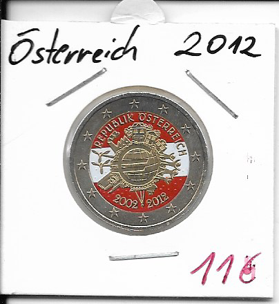 2 Euro Österreich 2012 10 Jahre Euro Coloriert