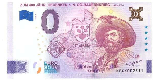 ANK.Nr. zum 400 Jähr. Gedenken a.d. OÖ Bauernkrieg 0 Euro Schein 2026-1 Anniversary
