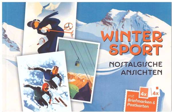 Wintersport Nostalgische AnsichtenBriefmarken & Postkarten Heft mit 4 Marken