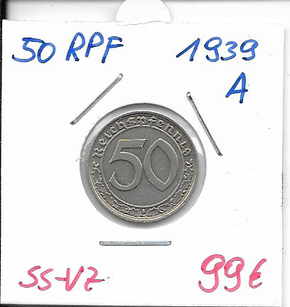 50 RPF Reichspfennig 1939 A
