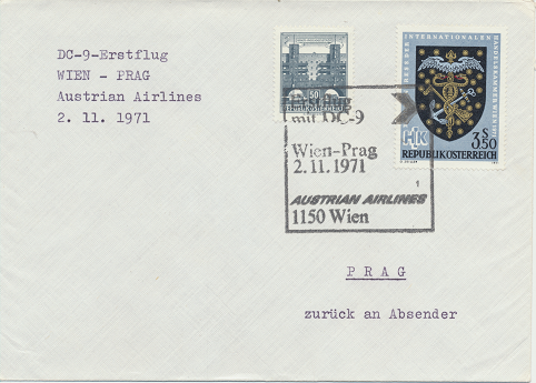 Erstflug Aua DC-9 Wien - Prag 2.11.1971