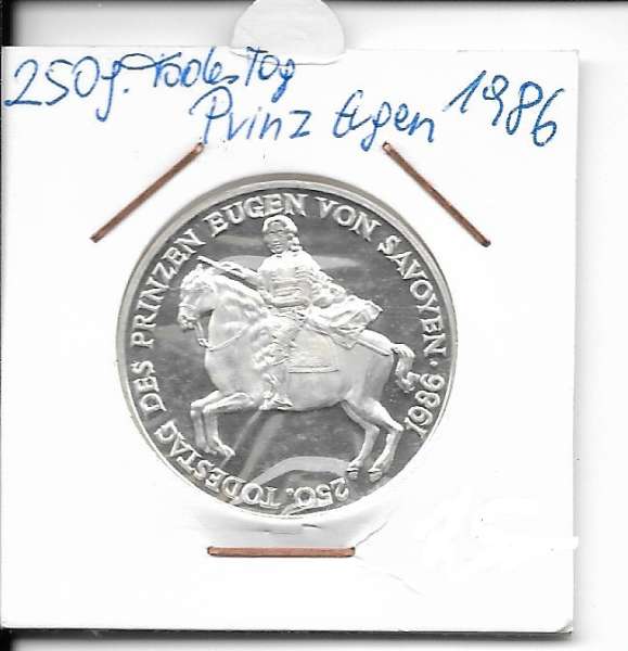 Nr. 073 250 Todestag Prinz Eugen von Savoyen 1986 Casinos Austria Silber 100 Schilling