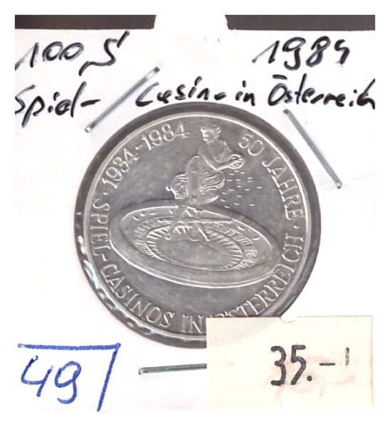 Nr. 049 50 Jahre Spiel Casinos in Österreich 1984 Silber Casino Jeton 100 Schilling