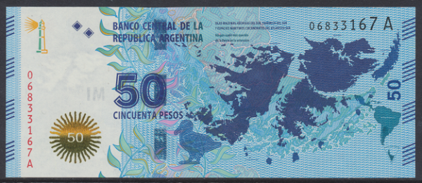 Argentinien – 50 Pesos (2015) (P.362) Erh. UNC