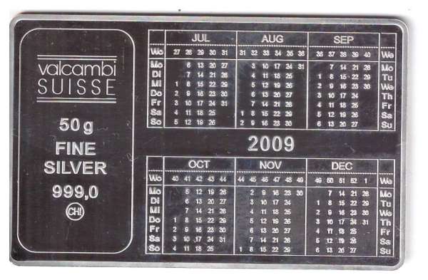 50 Gramm Silber Barren 2009 Valcambi Suisse Feinsilber Juratrust