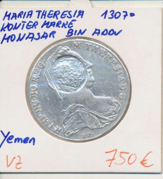 Taler Maria Theresia 1780 Kontermarke Monasar Bin Addu 1307 Yemen