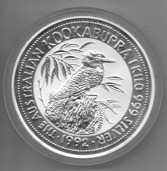 Kookaburra Australien 30 Dollars 1992 1 Kilo Silber
