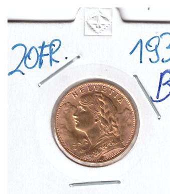 20 Franken 1930 B Vreneli Schweiz Gold