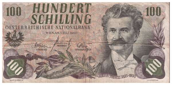 100 Schilling 1960 Johann Strauss Rs. Schloss Schönbrunn ANK.274 H549691M