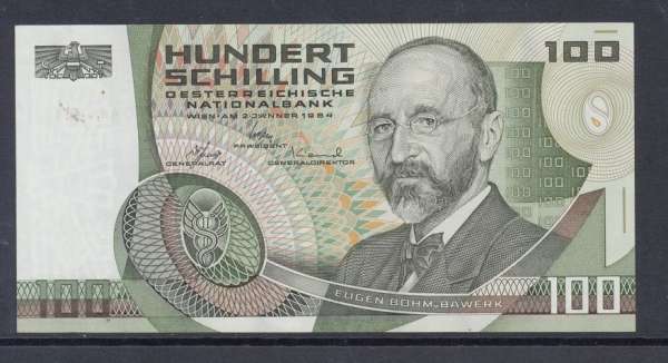 100 Schilling 2.1.1984 Eugen Böhm v. Bawerk Ank. 287b Erh.1 Nr.CA14761L Pick 150