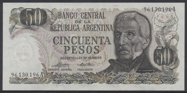 Argentinien – 50 Peso (1974-75) (Pick 296) Erh. UNC