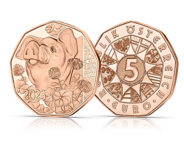 5 Euro 2023 Neujahrsmünze „Schwein gehabt“ Kupfer