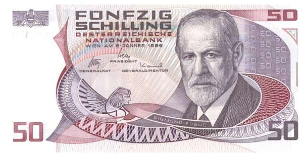 50 Schilling 2.1.1986 Sigmund Freud Erh.unc L 291563 M Ank. Nr. 288 Pick 149