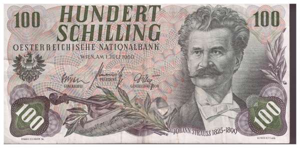 100 Schilling 1960 Johann Strauss Rs. Schloss Schönbrunn ANK.274 D237693E