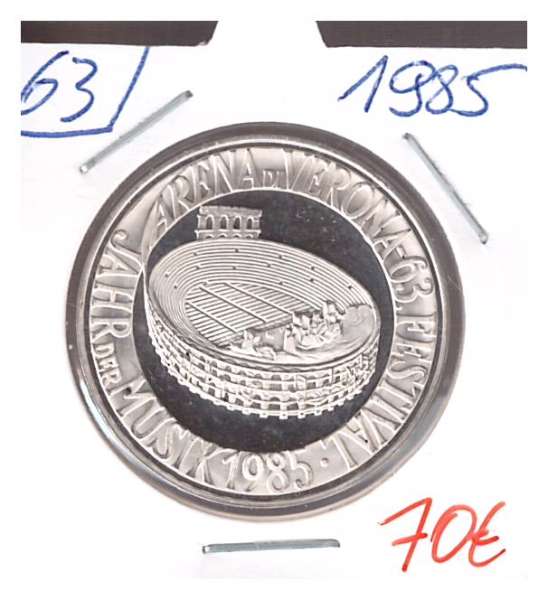 Nr. 063 Jahr der Musik Arena di Verona 1985 Casinos Austria Silber Casino Jeton 200 Schilling