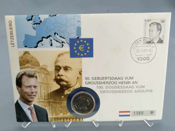 2 Euro Numisbrief Luxemburg - 50. Geburtstag von GROSSHERZOG HENRI 2005