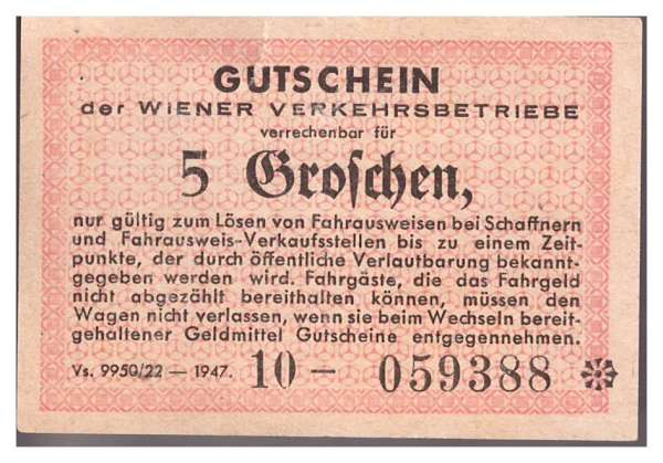 5 Groschen 1947 Wiener Verkehrsbetriebe NG4 Nr.15-094025