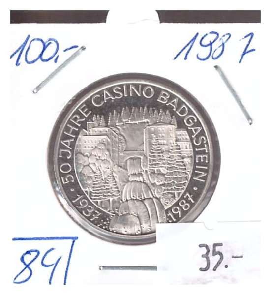 Nr. 084 50 Jahre Casino Badgastein 1987 Casinos Austria Silber Jeton 100 Schilling