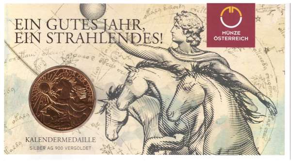 2017 Kalendermedaille Jahresregent Sonne Silber vergoldet Blister