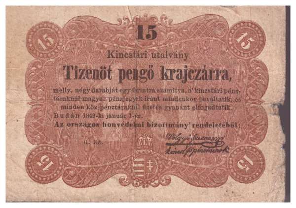 Ungarn / Hungary P.S121 15 Pengö Kreuzer 1849