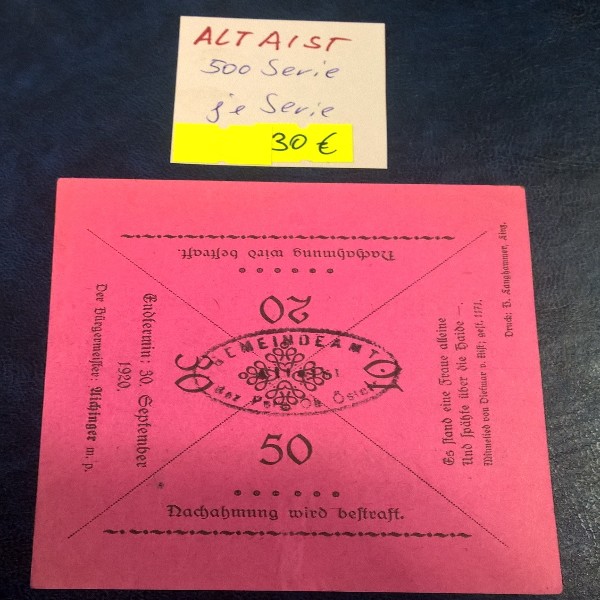 Altaist (OÖ) Auflage 500 Rosa/verlängert bis 1.Feber 1921