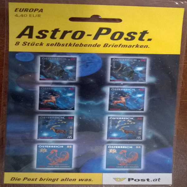 ASTRO-POST Zodiak STERNZEICHEN ANK.2585-2588** 8 Marken zu 55 Cent Oranger Hahn