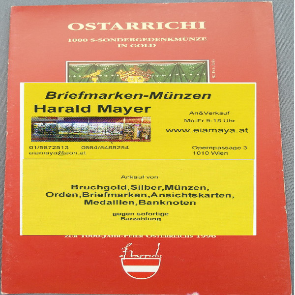 Ostarrichi 1000 Schilling Gold 1996 - nur Flyer Folder