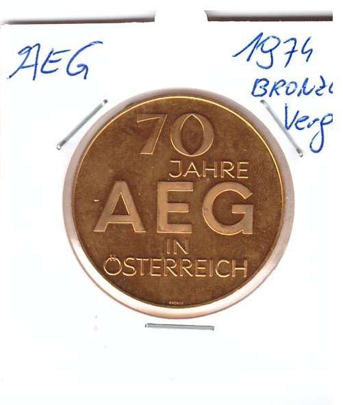 1974 Kalendermedaille 70 Jahre AEG in Österreich Bronze vergoldet