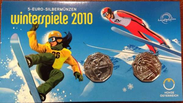 5 Euro Silber Winterspiele2010 Blister ANK Nr. 16b + 17b