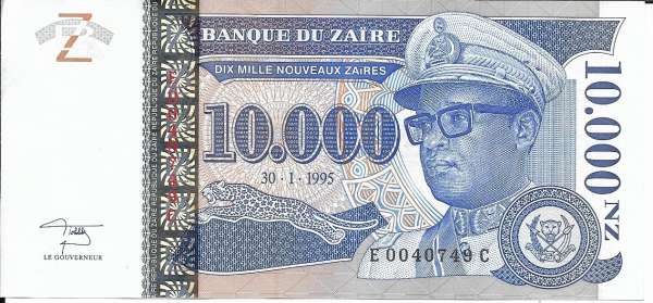 Zaire – 10 000 Zaires 1995 UNC Pick-70