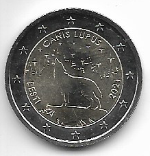2 Euro Estland 2021 Nationaltier Wolf