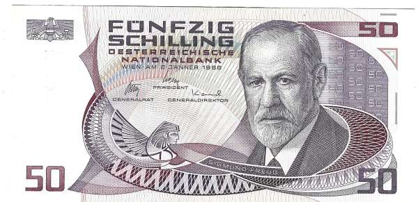 50 Schilling 2.1.1986 Sigmund Freud Gebraucht G 954108 K Ank Nr.288 Pick 149