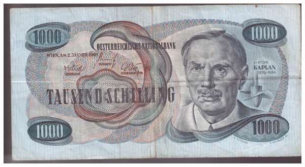 1000 Schilling 2.1.1961 Viktor Kaplan Rs. Ybbs-Persenbeug Ank.276 A 843364 E