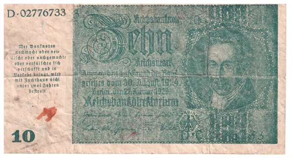 10 Reichsmark 22.1.1929 Ausgabe 1945 mit Strafsatz
