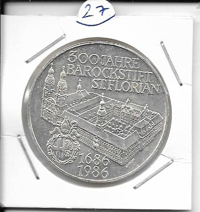 ANK Nr. 27 500 Schilling Silber 300 Jahre Barockstift St. Florian 1986 500 Schilling Silber Normal