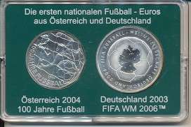 Die 1 nationalen Fußball Euros aus Österreich + Deutschland 5 + 10 Euro Silber