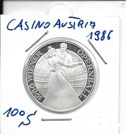 Nr. 066 Wiener Opernball Tanzpaar mit Krone 1986 Casinos Austria Silber Casino Jeton 100 Schilling
