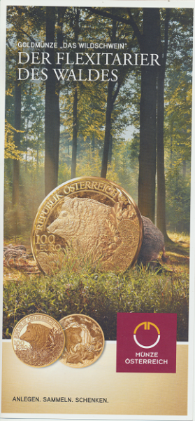 ANK Nr. 13 Flyer FOLDER ZU DER 100 EURO Münze Das Wildschwein Gold 2014