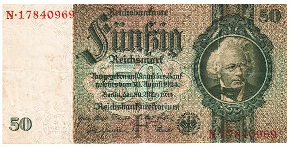 50 Reichsmark 30.3.1933 Wz. Kopf Hansemann Ank.231 N-17840969