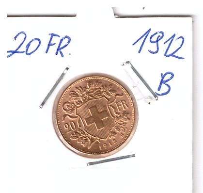 20 Franken 1912 B Vreneli Schweiz Gold