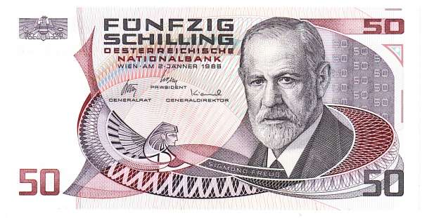 50 Schilling 2.1.1986 Sigmund Freud Erh.unc K 122034 B Ank. Nr. 288 Pick 149