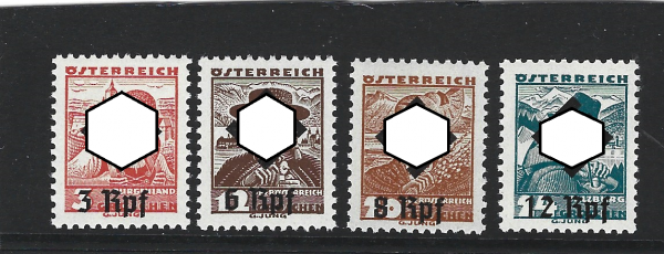 Österreich** 1938, 3 - 24 Rpf., Aufdruck Hakenkreuz auf Volkstrachten, verbotene Ausgabe